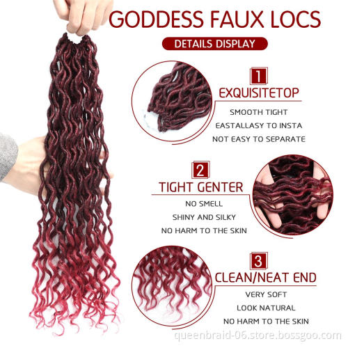 Goddess Locs Crochet Hair Wavy Faux Locs with Curly Ends Synthetic Braiding Hair Extension Dreadlocks Soku Ombre Twist Hair